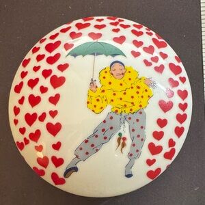 Whimsical Clown Trinket Dish with Red Hearts - Made in Japan